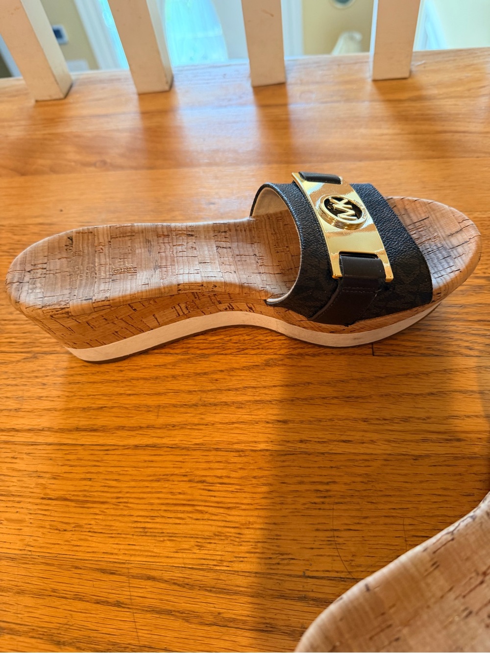 Michael Kors Black Slide Wedge with Gold MK Accent